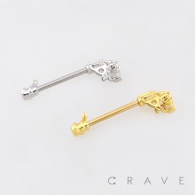 HALLOWEEN REVOLVER PISTOL ROSE HANDLE 316L SURGICAL STEEL NIPPLE RING